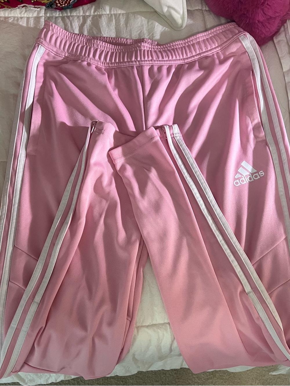 adidas Pink Joggers with White Side Stripes